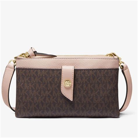 michael kors medium logo double-zip crossbody bag